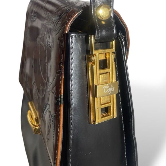 VERA PELLE Calja Equestrian Embossed Leather Shoulder Bag Purse Handmade Italy - Picture 9 of 16